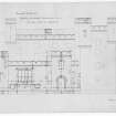 Castle of Mey. Elevation of entrance front showing proposed alterations and additions by architect William Burn.
Inscribed '76 George Street May 28 1819'.
Pencil, ink, colour wash on paper.
