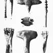 Finds Photograph: Bone and stone objects, including mattocks and carved stone objects