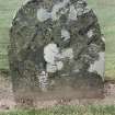 Forgan, St. Fillans Churchyard.
General view of gravestone. with curved top. crossed spades and crossed bones with central skull and hourglass.