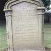 Forgan, St. Fillans Churchyard.
General view of gravestone. Pilasters with leafy capitals and rope-effect bindings and arch. 
Insc: 'Erected By John Elder, Wright, Newport, in memory of his Spouse, Isabella Landsman, who died 2nd March 1831, aged 77 years. Interred Here On The Right 1st John Elder 2nd Charles Landsman And On The Left, Margaret Gibson, 2nd Spouse to John Elder'.