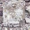 Forgan, St. Fillan's Churchyard.
General view of gravestone with curved top. Two anchors and a winged soul.
Insc: 'I.C. H.B............1719'