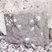 Forgan, St. Fillan's Churchyard.
General view of gravestone. Incised crossed hoe(?) and spade.