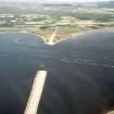 Aerial view of Dornoch Bridge under construction, Dornoch Firth, looking N.