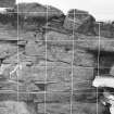 S wall of blockhouse after removal of F21.  Panorama from E to W showing steps.  F77