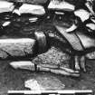 Excavation photograph : trench H - detail showing putative hearth L311 with ash deposits.

(see MS/682/120 for detailed description)