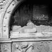 Detail of monument dated 1636 to the Bairds of Auchmedden set into wall with recumbent figure, St Mary's Church burial ground, Banff.