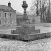 View of sundial in Bemersyde House garden from south.