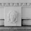 Detail of carved panel on fireplace, Banff Castle, Banff.