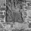 Detail of plaque from 32 Low Street, Banff, depicting 1634 Royal Coat of Arms.