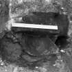 Excavation photograph : Layer 114 showing pot in pit 116, looking south.