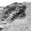 Excavation photograph : erosion of the broch wall on the seaward side of the site.