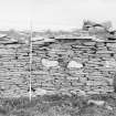 Survey photograph : site 51b - part of front elevation of earlier domestic unit, with internal access to byre; and living area with chimney at either end.