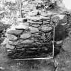 Excavation photograph : E jamb of recess on N side of tower, from W.