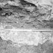 Excavation photograph : mortar spread underlying rebuilt steps at S end of range, from N.