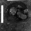 Excavation photograph : circular pit f443 with stones in situ, from E.