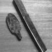 Wooden objects from crannog excavations.