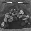 Excavation photograph : area 3 - f3221, stone lining in excavated half section, from above.