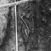Excavation photograph : area M - general view of skeleton 1122 with head/pillow stone.