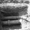 Dunfermline, Priory Lane, former Lauder Technical College, excavations.
Excavation photograph: trench 16 - drain pipes traversing trench.