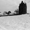 Excavation photograph : tower from north-west - very snowy.