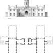 Huntly, Gordon Schools: reconstructed ground floor plan and elevation, based on measured survey, (1993). Scan of GV007497
