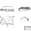 Bornesketaig, No. 40. Beaton's Cottage: Ground plan, west elevation, section Y-Y1 and section X-X1