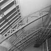 Tayburn Works, Dundee. View of ornate cast-iron roof trusses in roof of high section of works.