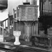 Interior.
View of pulpit and communion table.