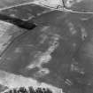 Oblique aerial view centred on the cropmarks of the ring-ditches, roundhouses and long barrow, taken from the NE.