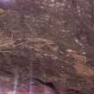 Aerial view of Killin Rock settlement remains, Strath Brora, East Sutherland, looking N.