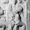 Detail of sarcophagus, showing David wrestling with lion.
(Panel 1)