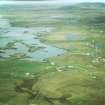 Aerial view of part of Carinish and Gearraidh Cladach at the top end of North Uist, Hebrides, looking N.