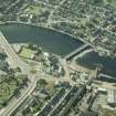 Aerial view of Inverness Rail Bridge under repair, looking W.