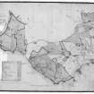 Barnbougle Castle.
Photographic copy of plan of estate with general contents prior to enclosure and plantation. Verso: 'Old Plan of Barngle by John Leslie.'
Ink and colour wash. N.d. and unsigned. 1 Scots chain to 74 feet.