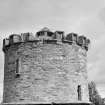 View of battlemented parapet, St Germains dovecot.