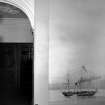 Interior view of Lylestone House, 14 Bedford Place, Alloa, showing part of mural depicting ship.