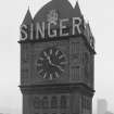 View of clock-tower at Singer's Sewing Machine Factory, Clydebank.
Demolished 15 March 1963.