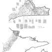 Ink survey drawing of St Ninian's Cave. Plan at 1:50 showing the location of section lines A-A1 and B-B1. Sections at 1:50. Section A-A1 shows the locations of incised crosses. Details of the incised crosses at 1:5. 