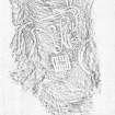 Rubbing of large pictish stone fragment built into wall of steading