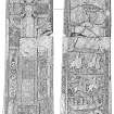 St Orland's Stone Pictish cross slab, Cossans. Ink drawing showing front and back slabs