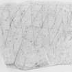 Scanned pencil drawing of incised stone fragment at Rhue