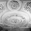 Interior view of Arbuthnott House showing ornate plaster ceiling in east drawing room.