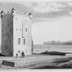 Scanned copy of engraved view of Ackergill Tower by William Daniell
