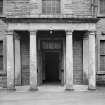 Detail of entrance portico with Doric columns at The Institute, New Lanark.