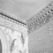 Interior.
Detail of foliate ceiling cornice and frieze in South-West apartment, ground floor.