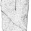 Scanned ink drawing of incised linear cross slab still in situ beneath church floor. Dull no.9