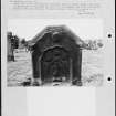 Photographs and research notes relating to graveyard monuments in Kilsyth Churchyard, Stirlingshire. 
