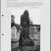 Photographs and research notes relating to graveyard monuments in Kirkcolm Churchyard, Wigtownshire. 
