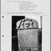 Photographs and research notes relating to graveyard monuments in Kirkcowan Churchyard, Wigtownshire. 
