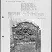 Photographs and research notes relating to graveyard monuments in Kirkmaiden Churchyard, Wigtownshire. 
